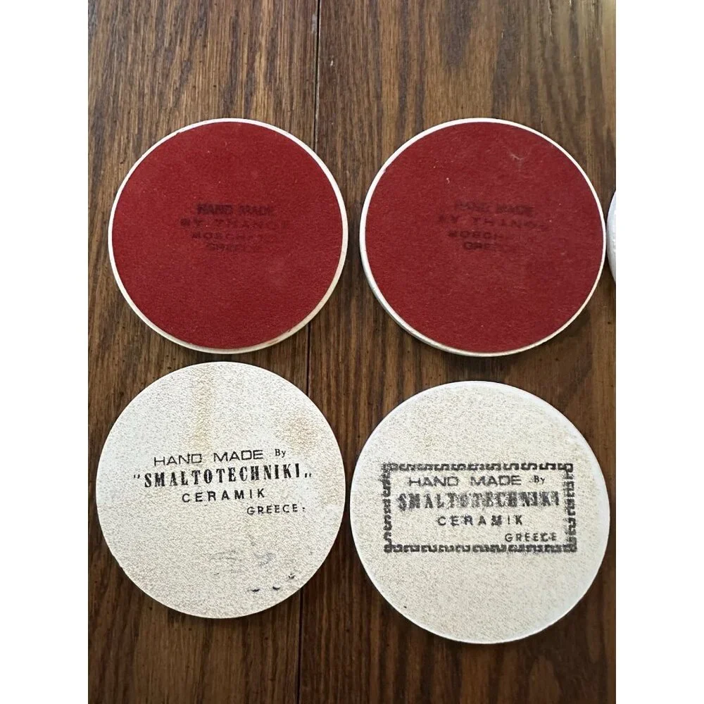 8 Vintage Smaltotechniki & Thanos Ceramic Greek Round 3.5
